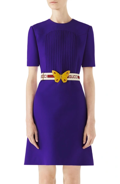 Gucci Belted Wool & Silk Crepe Cady Dress In Purple