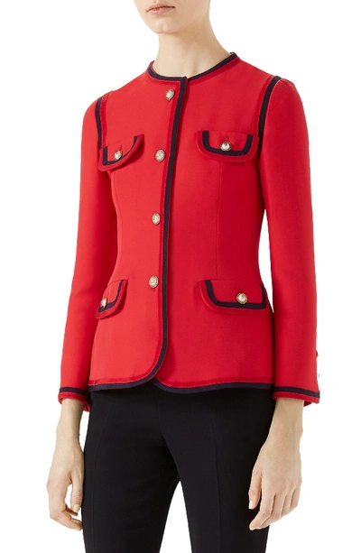 Gucci Faux Pearl-embellished Wool And Silk-blend Jacket In Red