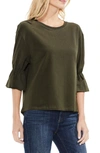 VINCE CAMUTO SMOCKED ELBOW SLEEVE FRENCH TERRY TOP,9028608