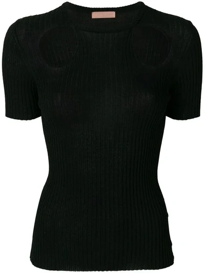 Drome Woman Cutout Ribbed-knit Top Black