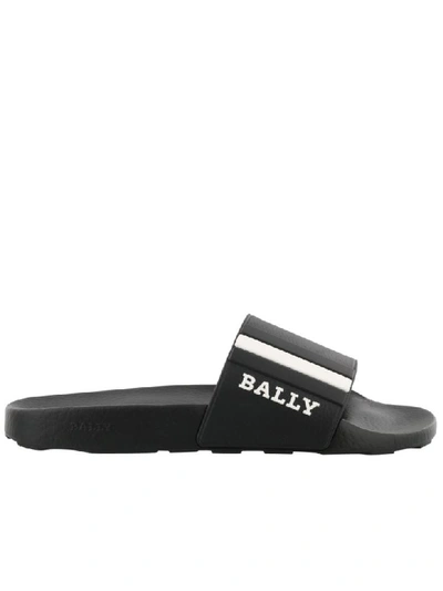Bally Rubber Slide Sandals W/ Stripes In Black-white