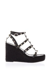 VALENTINO GARAVANI ROCKSTUD BLACK LEATHER WEDGES,10493149