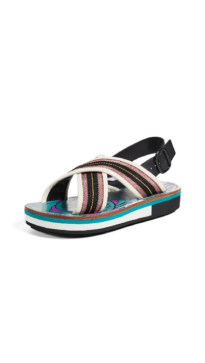 Marni Striped Leather-trimmed Slingback Sandals In Multicolour