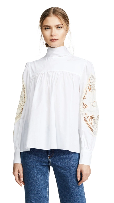See By Chloé Crochet-paneled Cotton-poplin Blouse In White
