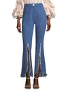 Petersyn Malibu Slit-front Raw-edge Flare Jeans In Blue