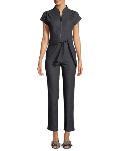 Carolina Ritzler Crisscross Open-back Short-sleeve Straight-leg Crepe Jumpsuit