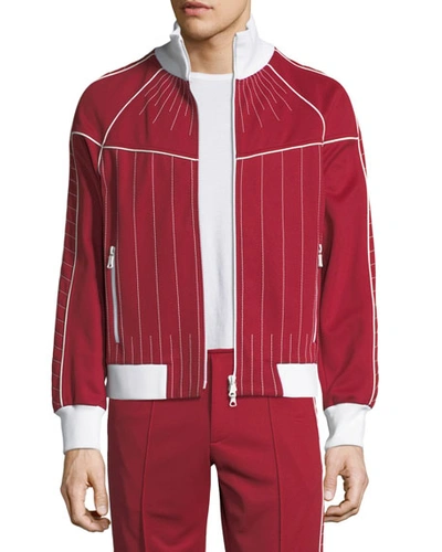 Valentino Contrast-embroidered Track Jacket In Red