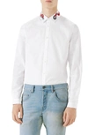 Gucci Snake Embroidered Collar Shirt In White