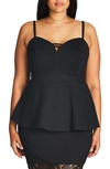 CITY CHIC 'SEXY SPLIT' SWEETHEART NECK PEPLUM TOP,00111841