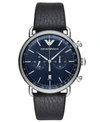 EMPORIO ARMANI MEN'S CHRONOGRAPH BLUE LEATHER STRAP WATCH 43MM