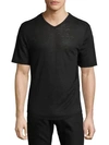 VINCE Raw Edge V-Neck Linen T-Shirt,0400097412002
