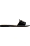 PRADA Logo-embellished glossed textured-leather slides