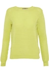HALSTON HERITAGE WOMAN RIBBED-KNIT COTTON-BLEND TOP LIME GREEN,GB 7789028784015579