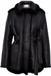ACNE STUDIOS WOMAN LEATHER AND SHEARLING JACKET BLACK,US 7371418045378416