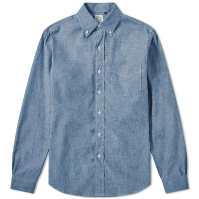 Orslow Button Down Chambray Shirt In Blue