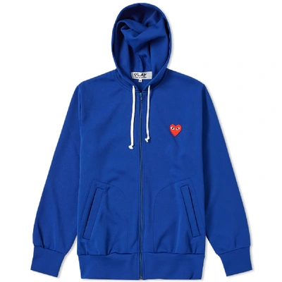 Comme Des Garçons Play Zip-front Heart Logo Hoodie Sweatshirt In Blue