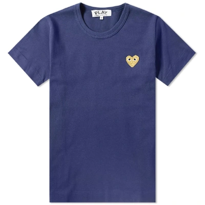 Comme Des Garçons Play Comme Des Garcons Play Women's Gold Heart Logo Tee In Blue