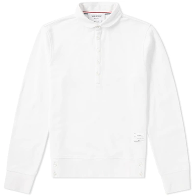 Thom Browne Long Sleeve Contrast Collar Pique Polo In White