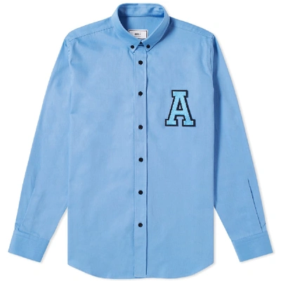 Ami Alexandre Mattiussi Button-down Collar Appliquéd Cotton Shirt In Blue