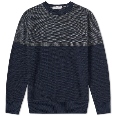 Inis Meain Gansey Waffle-knit Linen And Cotton-blend Sweater In Blue