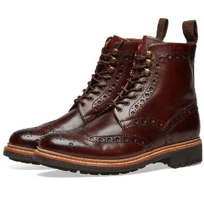 Grenson Fred Burnished-leather Brogue Boots In Tan