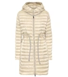 Moncler Barbel Tie Waist Hooded Lightweight Down Coat In Beige
