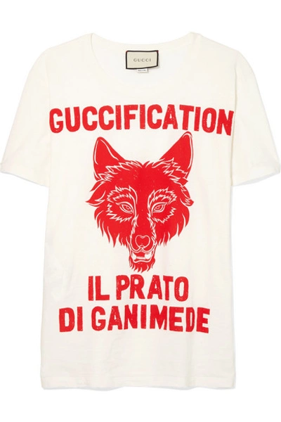 Gucci Printed Cotton-jersey T-shirt In White/red