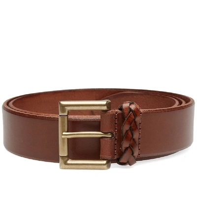 Anderson's Burnished Leather Woven Trim Belt In Brown