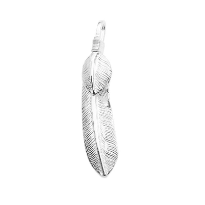 First Arrows Heart Double Feather Medium Pendant In Silver