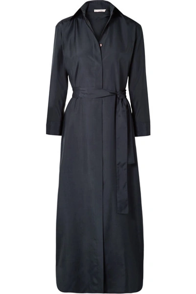 The Row Lira Belted Silk-poplin Maxi Dress In Navy