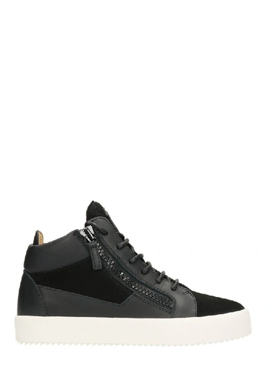 Giuseppe Zanotti Nicki Black Leather Mid Top Trainers In Rose-pink