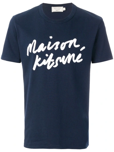 Maison Kitsuné Logo-print Cotton T-shirt In Blue