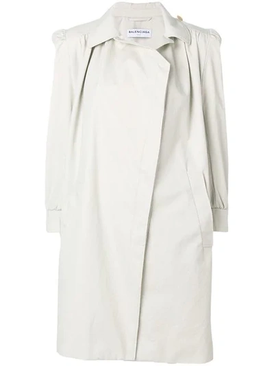 Balenciaga Pulled Feminin Ruched Cotton-canvas Coat In Nude&neutrals