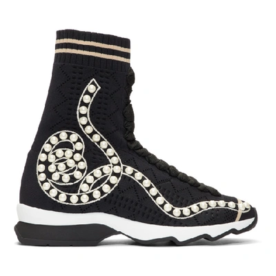 Fendi Rockoko Pearland Embellished Sock Sneaker In Ne Orset+camel Perla
