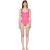 Fendi Bonded And Ruched Ruffle-back Swimsuit In Pink