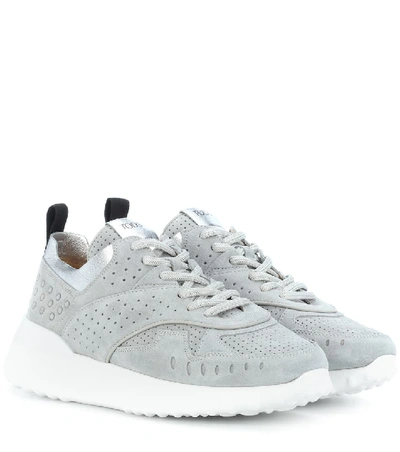 Tod's Perforated Suede Running Sneakers In Grey