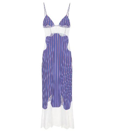 Off-white Striped Cotton And Lace Slip Dress In Blue