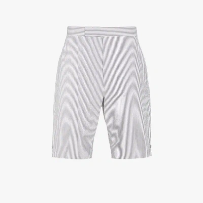 Thom Browne Striped Linen Shorts In Brown