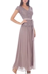 Js Collections Soutache Applique Gown In Dusty Lavender