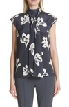 ST JOHN FALLING FLOWER PRINT STRETCH SILK TOP,K91RW22