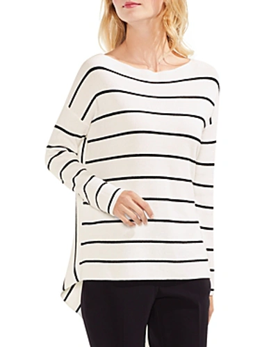 Vince Camuto Cotton Striped Asymmetrical-hem Sweater In Antique White