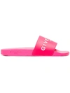 Givenchy Pink Logo Embossed Slides In Red