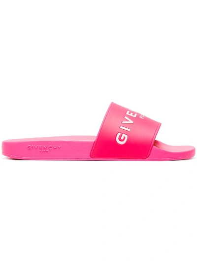 Givenchy Pink Logo Embossed Slides In Red