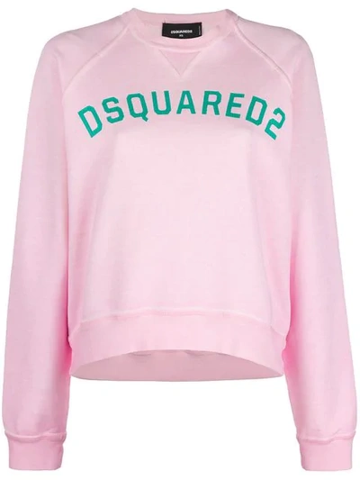 Dsquared2 Logo Print Cotton Sweatshirt In Pink,green