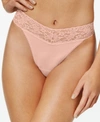 HANKY PANKY ORGANIC COTTON ORIGINAL-RISE LACE-WAIST THONG 891801