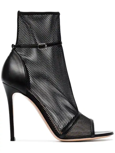 Gianvito Rossi Black Idol 105 Mesh Peep Toe Boots