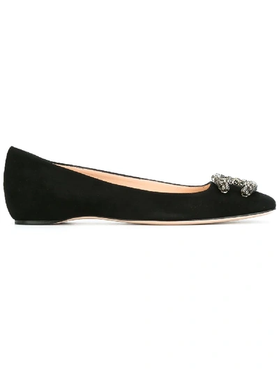 Gucci Dionysus Embellished Square Toe Flat In Black/silver