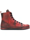 ANN DEMEULEMEESTER ANN DEMEULEMEESTER BLANCHE FADED HI-TOP SNEAKERS - RED,1813421227212665083