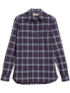 Burberry Embroidered Detail Check Cotton Shirt In Blue