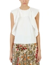 RED VALENTINO WHITE COTTON BLEND RUFFLED TOP,10495864